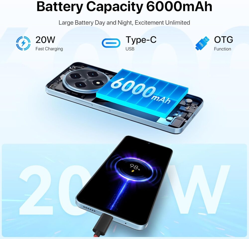 UMIDIGI G100 Unlocked Cell Phone Android 14, 6.9" HD+ 120Hz,Octa-core 12GB +128GB Expand 1TB,GPS Unlocked Smartphone,6000mAh,50MP Triple Camera,Dual 4G LTE Phone, NFC,AI Face Unlock,OTG,Blue - Image 4