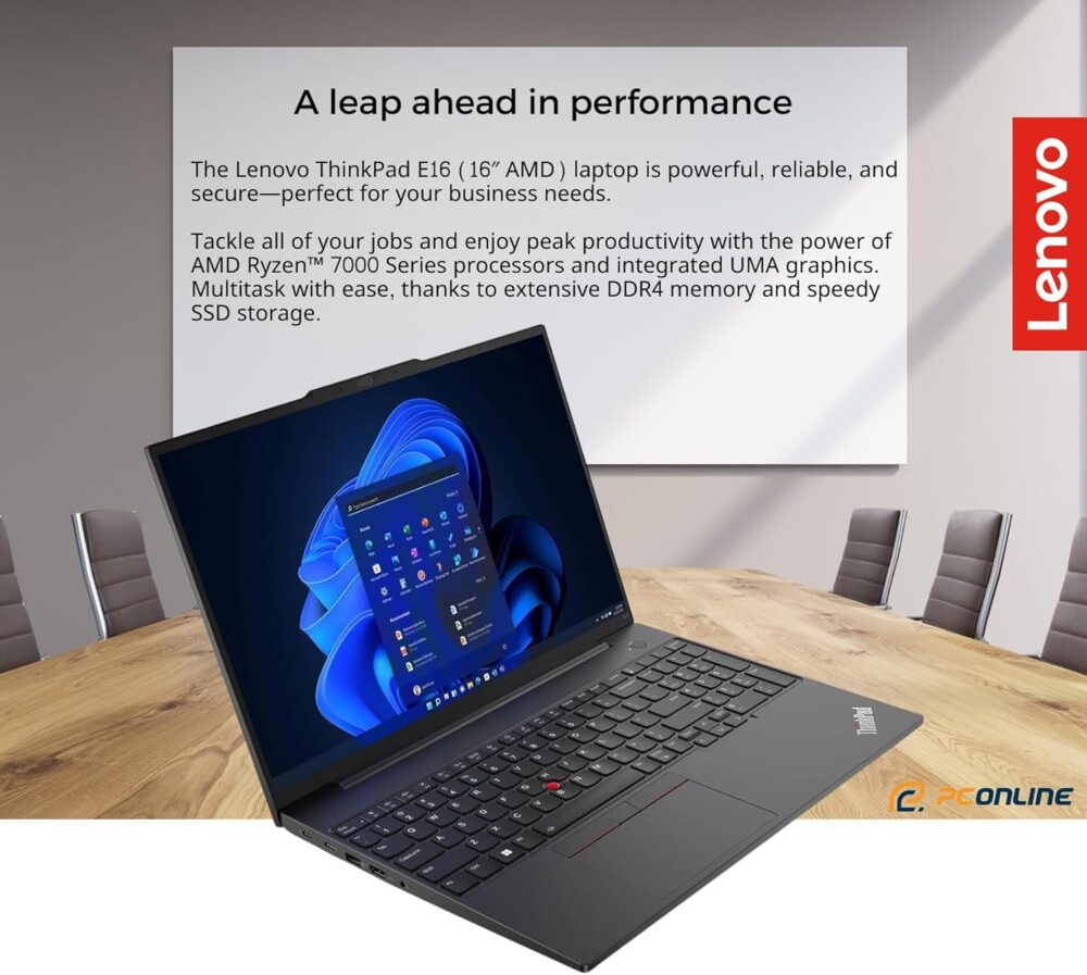 Lenovo ThinkPad E16 Business Laptop, 16" WUXGA Display, AMD Ryzen 7 7730U (Beat Intel 13th i5-1335U), 40GB RAM, 2TB PCIe SSD, Webcam, HDMI, RJ-45, Fingerprint Reader, Wi-Fi 6, Windows 11 Pro, Black - Image 4