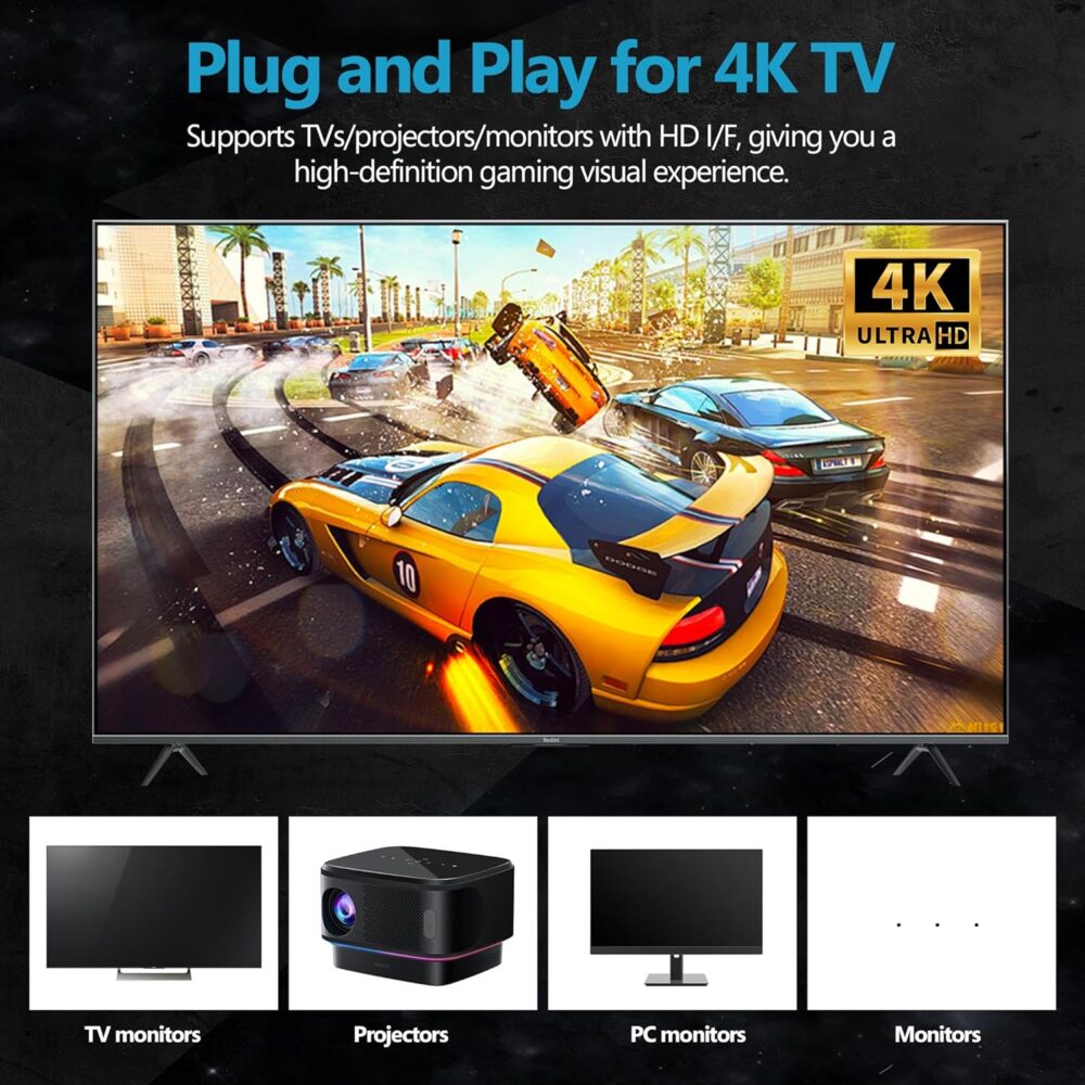 MSCFIT Retro Game Console, Plug & Play TV Gaming Console with 20,000 Built-in Games, 64GB, 4K HDMI Output, 9 Iconic Emulators, 2.4G Wireless Controllers, Dark - Image 4