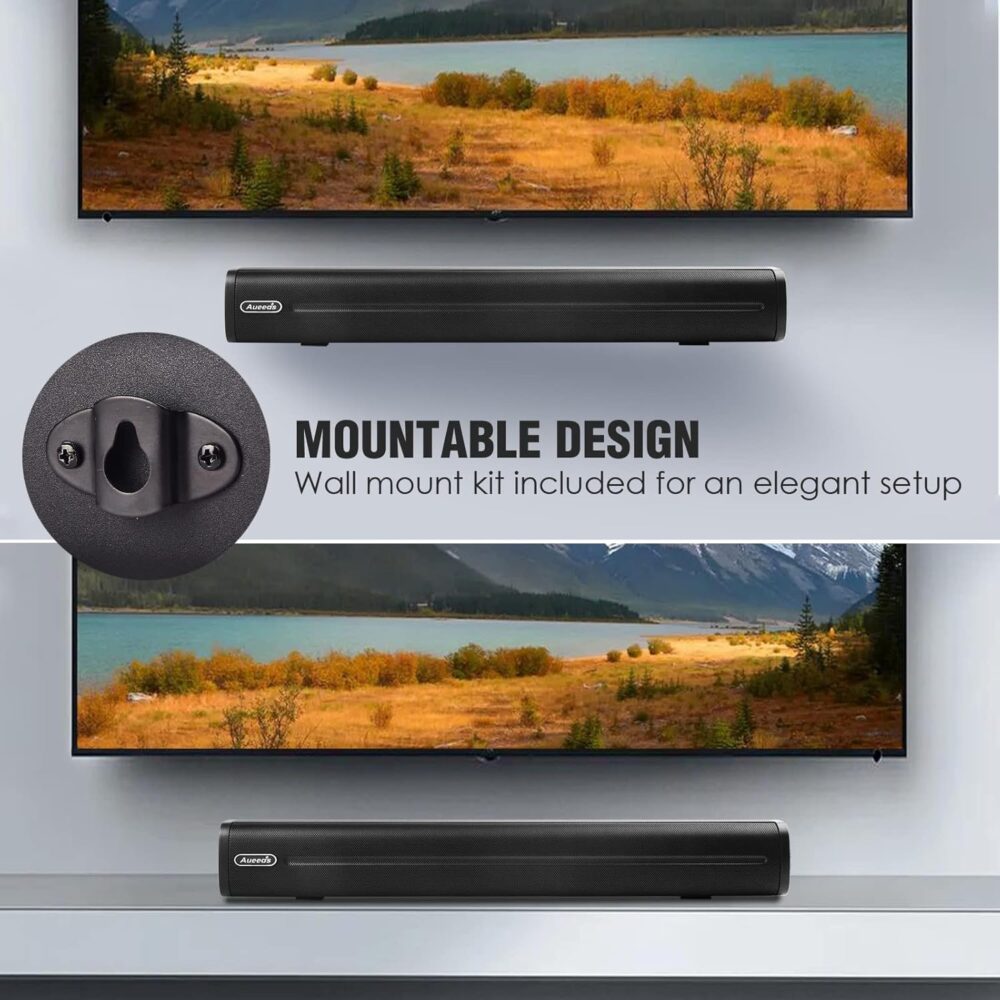 Small Sound Bars for TV, 50W 16-Inch Ultra Slim Mini Surround Soundbar TV Speakers System with Wireless Bluetooth 5.0 Optical AUX USB Connection, 3 Equalizer Modes, for 4K & HD TVs - Image 6