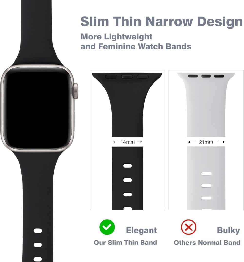 6 Pack Thin Slim Bands Compatible with Apple Watch 38mm 40mm 41mm 42mm 44mm 45mm 46mm 49mm Women Men, Replacement Soft Silicone Sport Strap for iWatch Series 10/9/8/7/6/5/4/3/2/1 Ultra SE - Image 4