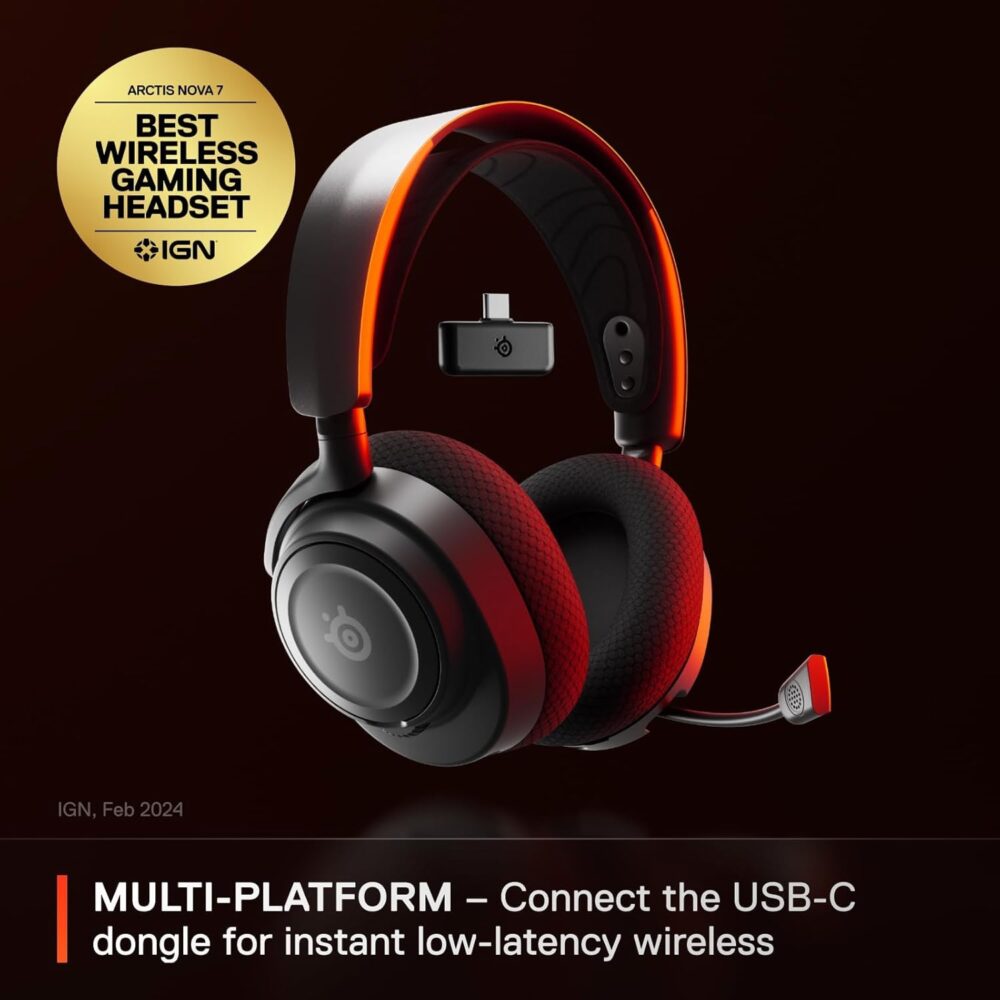 SteelSeries Arctis Nova 7 Wireless Multi-Platform Gaming Headset — Neodymium Magnetic Drivers — 2.4GHz + Mixable Bluetooth — 38Hr USB-C Battery — ClearCast Gen2 AI Mic — PC, PS5, Switch, VR, Mobile - Image 3