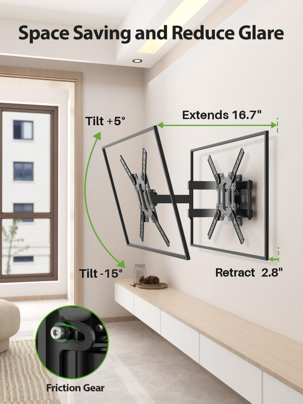 USX MOUNT UL Listed Full Motion TV Mount, Swivel Articulating Tilt TV Wall Mount for 26-55Inch LED, 4K, Wall Mount Bracket with VESA 400x400mm Up to 77lbs, Perfect Center Design -XMM006-1 - Image 3