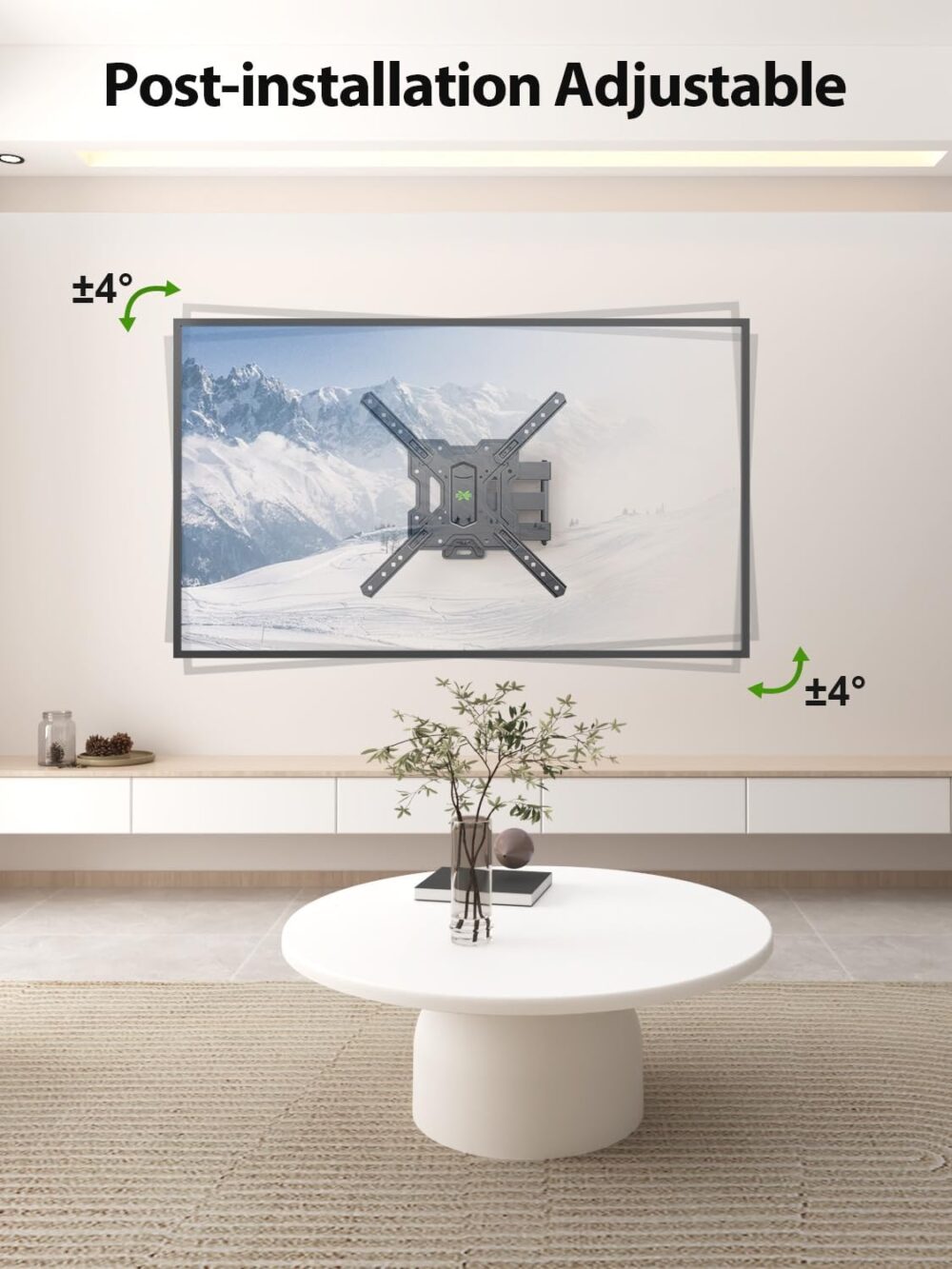 USX MOUNT UL Listed Full Motion TV Mount, Swivel Articulating Tilt TV Wall Mount for 26-55Inch LED, 4K, Wall Mount Bracket with VESA 400x400mm Up to 77lbs, Perfect Center Design -XMM006-1 - Image 4