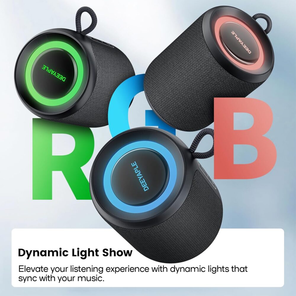 Bluetooth Speaker Wireless,IP67 Waterproof & Dustproof Portable Speaker with Lights,15W Loud Stereo Sound, 2500mAh Battery All Day Playtime, TWS Pairing, BT5.3, Home/Party/Outdoor/Beach (Black) - Image 7