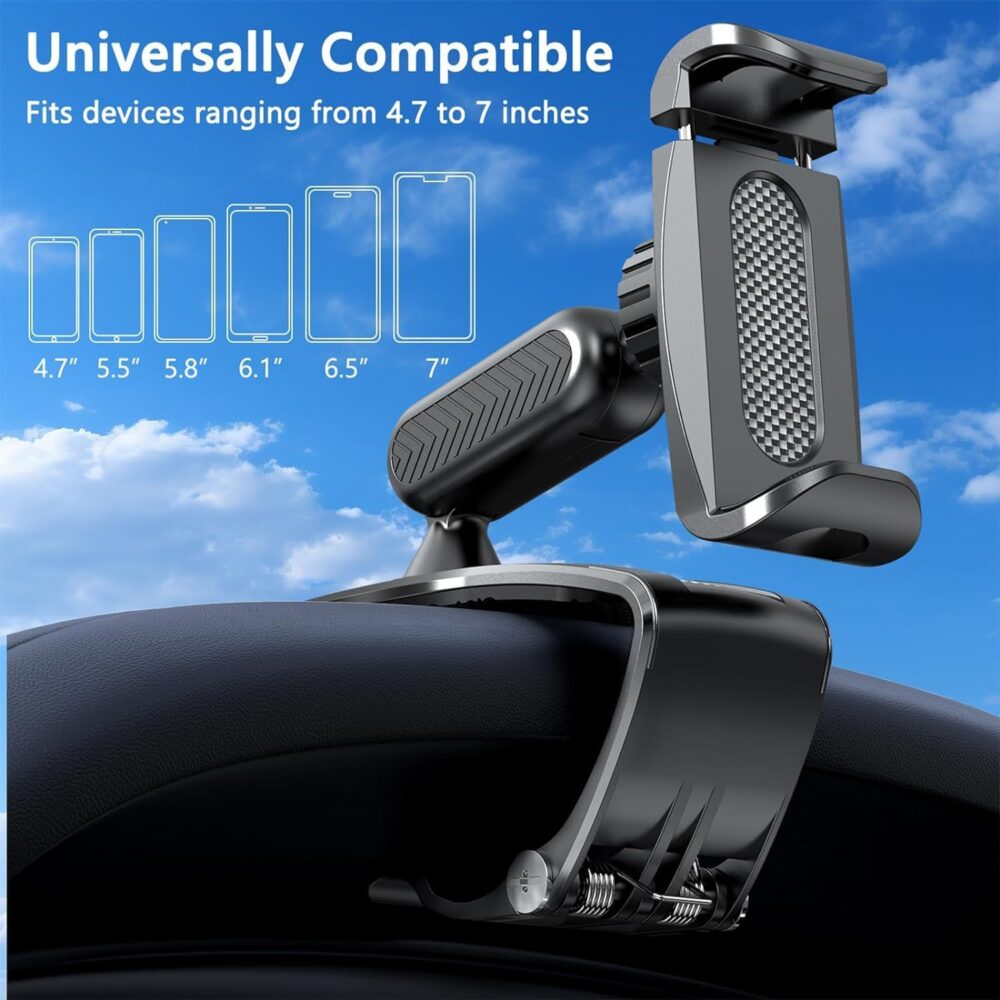 【The Safest】 Car Dashboard Phone Clip Holder, 360 Degree Rotation Dash Multifunctional Car Dashboard Mobile Phone Holder Mount Stand Compatible with 4-7 Inch Smartphones - Image 6