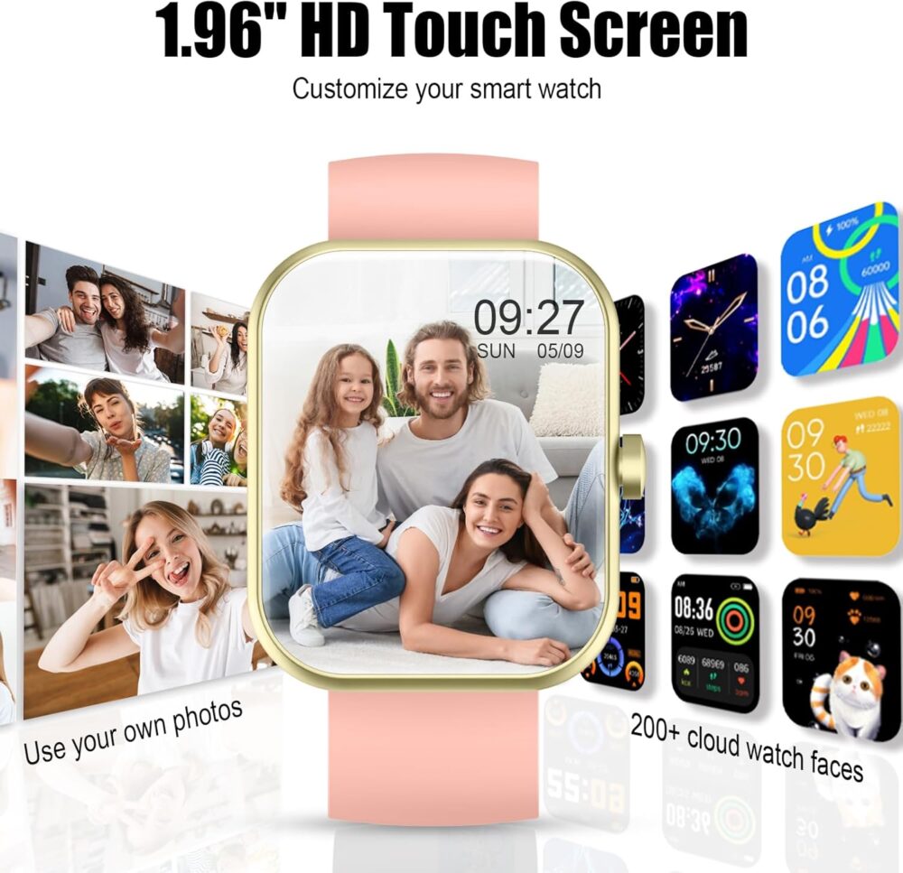 Smart Watch for Women Men, 1.96" Fitness Tracker Running Watch (Answer/Make Call), IP68 Waterproof, Pedometer, Sleep/Step/Activity/Heart Rate Monitor, 110+ Sport Modes Smartwatch for Adroid iOS, Pink - Image 7