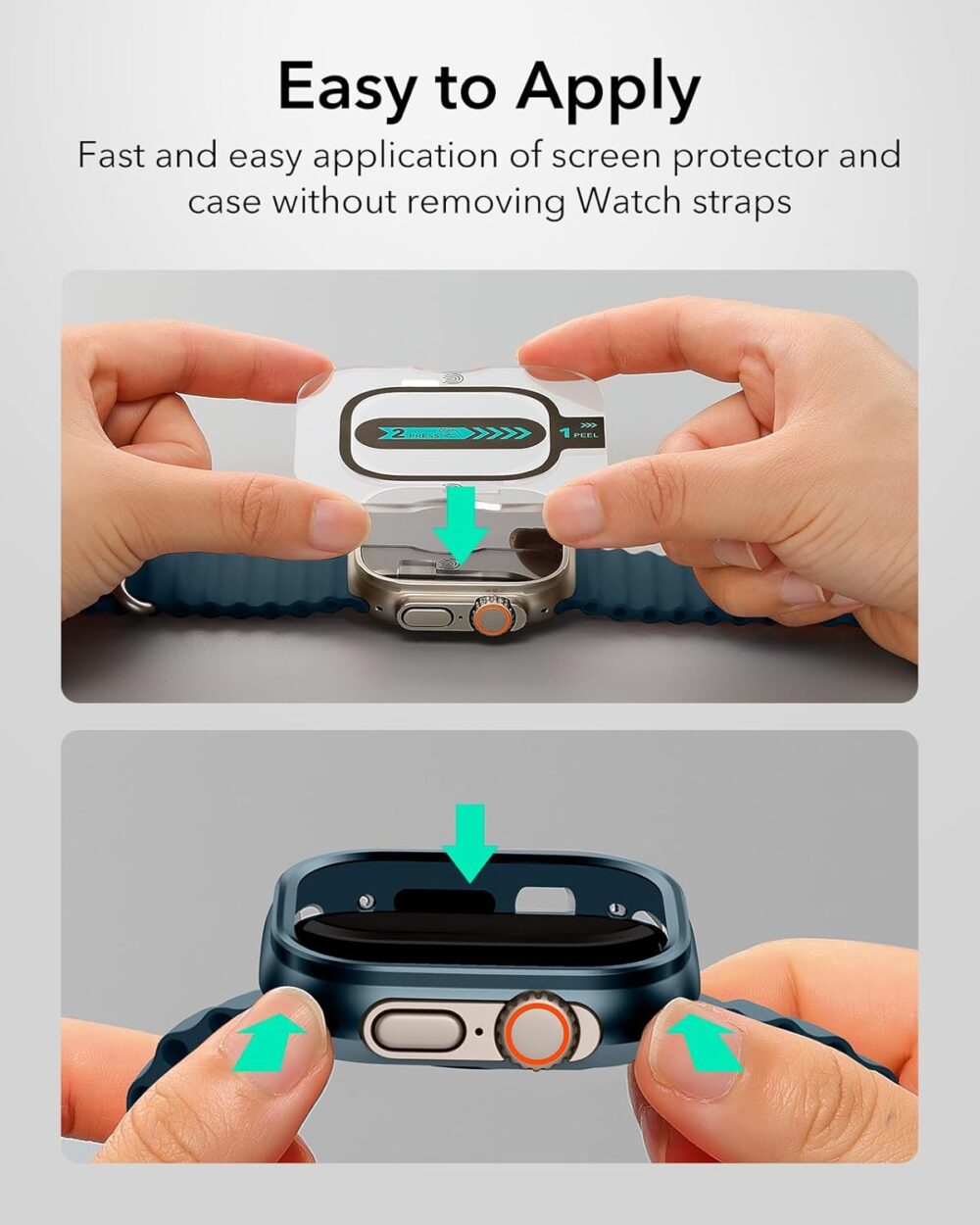 ESR for Apple Watch Ultra 2/1 Case with Screen Protector 49mm (2024/2023/2022), Military Grade Protection, Aluminum Alloy Case with 2 Pack Armorite Glass Protector Set, Stay Original, Blue - Image 7