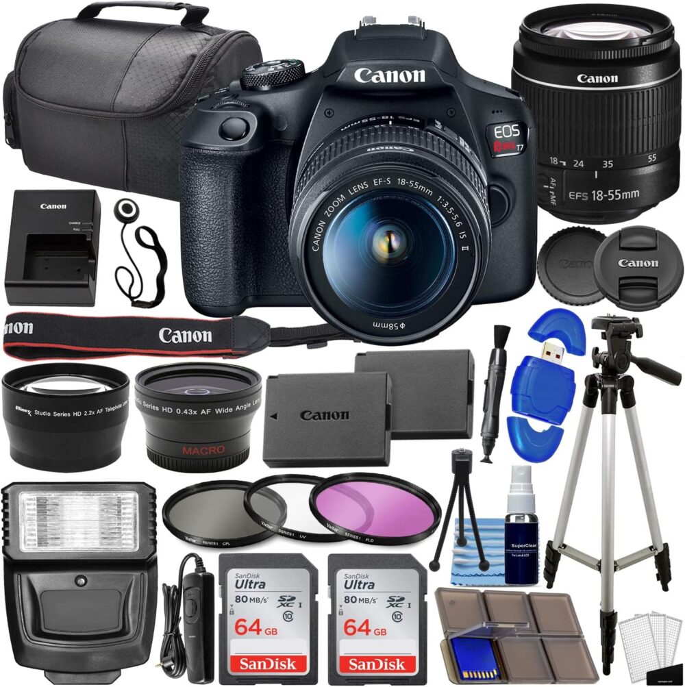 Canon EOS Rebel T7 DSLR Camera Bundle w/ Canon EF-S 18-55mm f/3.5-5.6 is II Lens + 2pc SanDisk 64GB Memory Cards, Wide Angle Lens, Telephoto Lens, 3pc Filter Kit + Accessory Kit - Image 2
