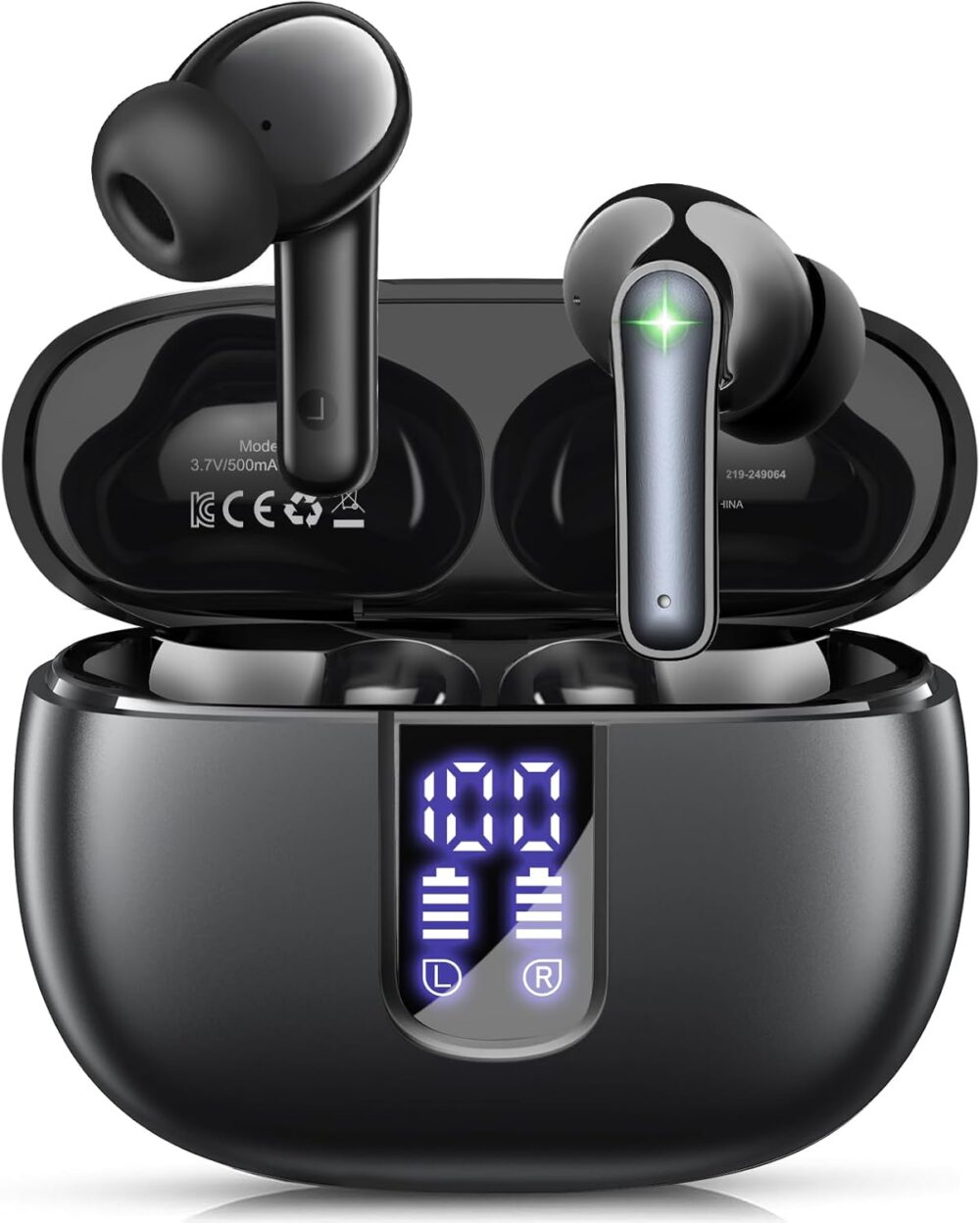 Ear Buds Wireless Earbuds - Bluetooth 5.3 Headphones (48H Playback) Built in Mic with LED Display Charging Case, IP7 Waterproof Earphone for iPhone Andriod Phones Laptop Sports Workout - Black - Image 2