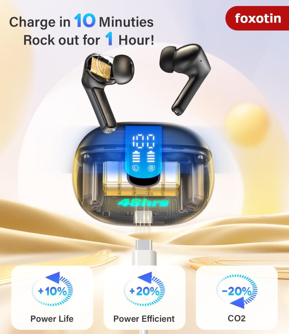 Ear Buds Wireless Earbuds - Bluetooth 5.3 Headphones (48H Playback) Built in Mic with LED Display Charging Case, IP7 Waterproof Earphone for iPhone Andriod Phones Laptop Sports Workout - Black - Image 3