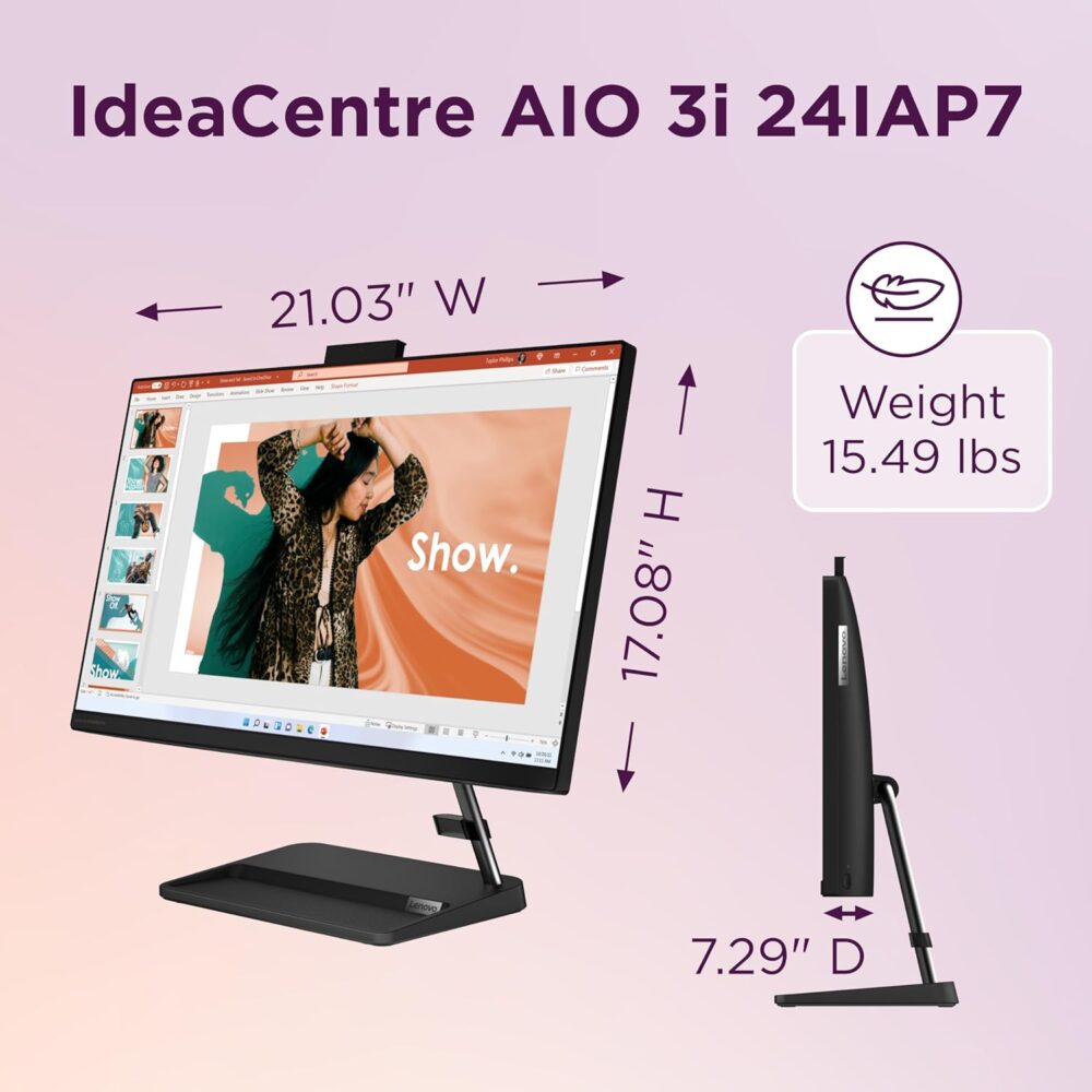 Lenovo IdeaCentre AIO 3i, All-in-One Desktop Computer, Intel Core i3-1215U, 23.8" FHD 250nits, Intel UHD Graphics, 8GB DDR4, 512GB SSD, Wireless Keyboard & Mouse Combo, Windows 11 Home, Black - Image 7
