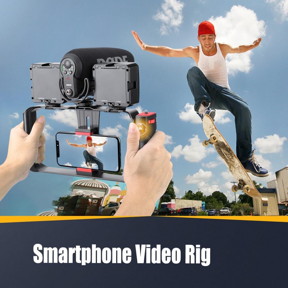 Zeadio Camera Handheld Stabilizer with Smartphone Video Cage Rig, Triple Cold-Shoe Handle Grip Compatible with All Camera Action Camera DSLR Smartphone - Image 4