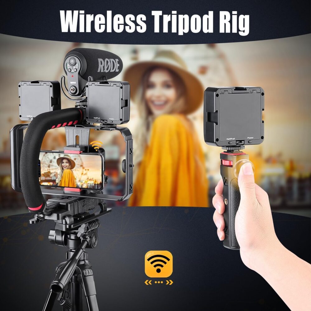 Zeadio Camera Handheld Stabilizer with Smartphone Video Cage Rig, Triple Cold-Shoe Handle Grip Compatible with All Camera Action Camera DSLR Smartphone - Image 5