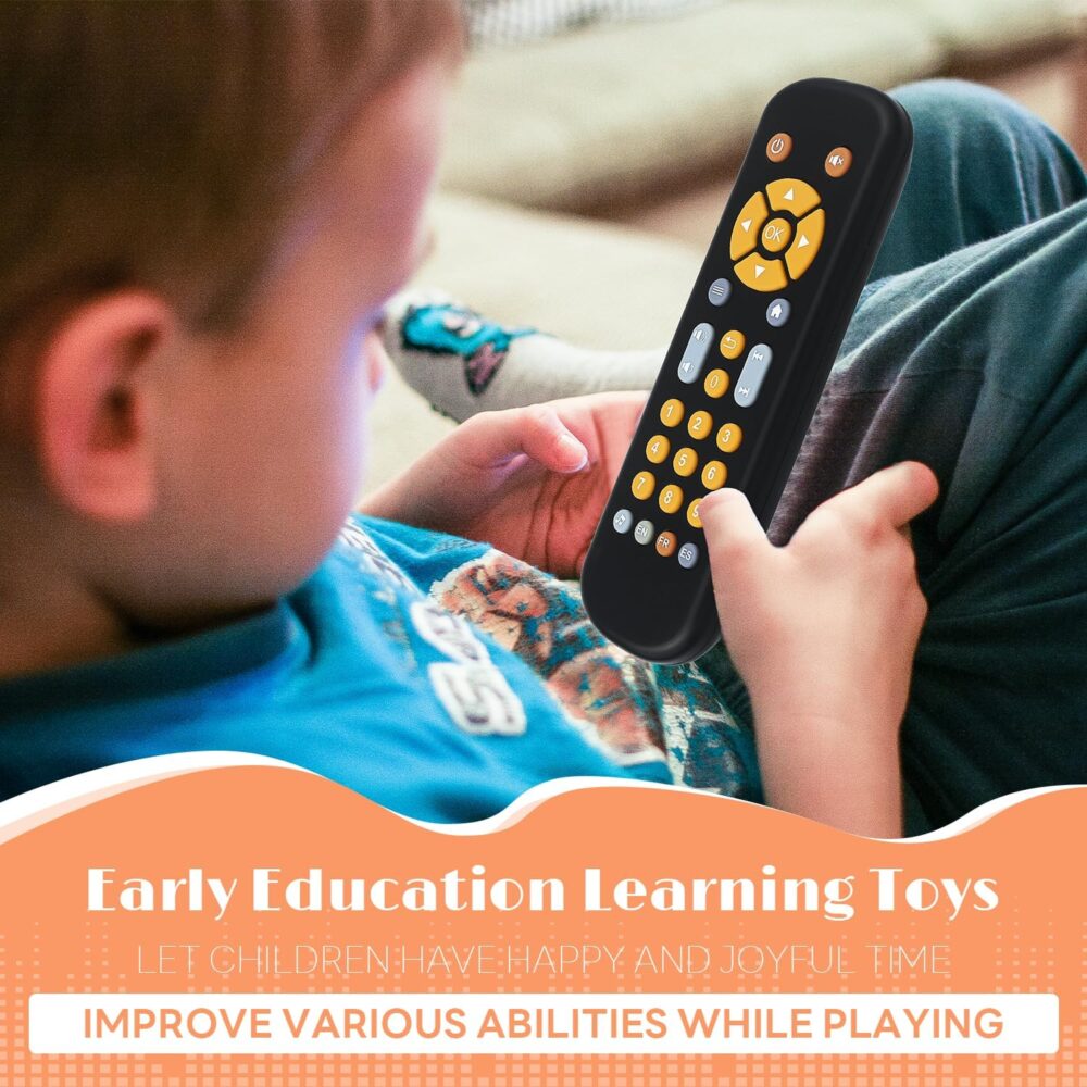 Baby Remote Control Toy, Realistic Toddler TV Remote Toys with Light Sounds, Early Learning Educational Baby Musical Toys Play Remote with English French Spanish for Boys Girls 6 Month+-Black - Image 5