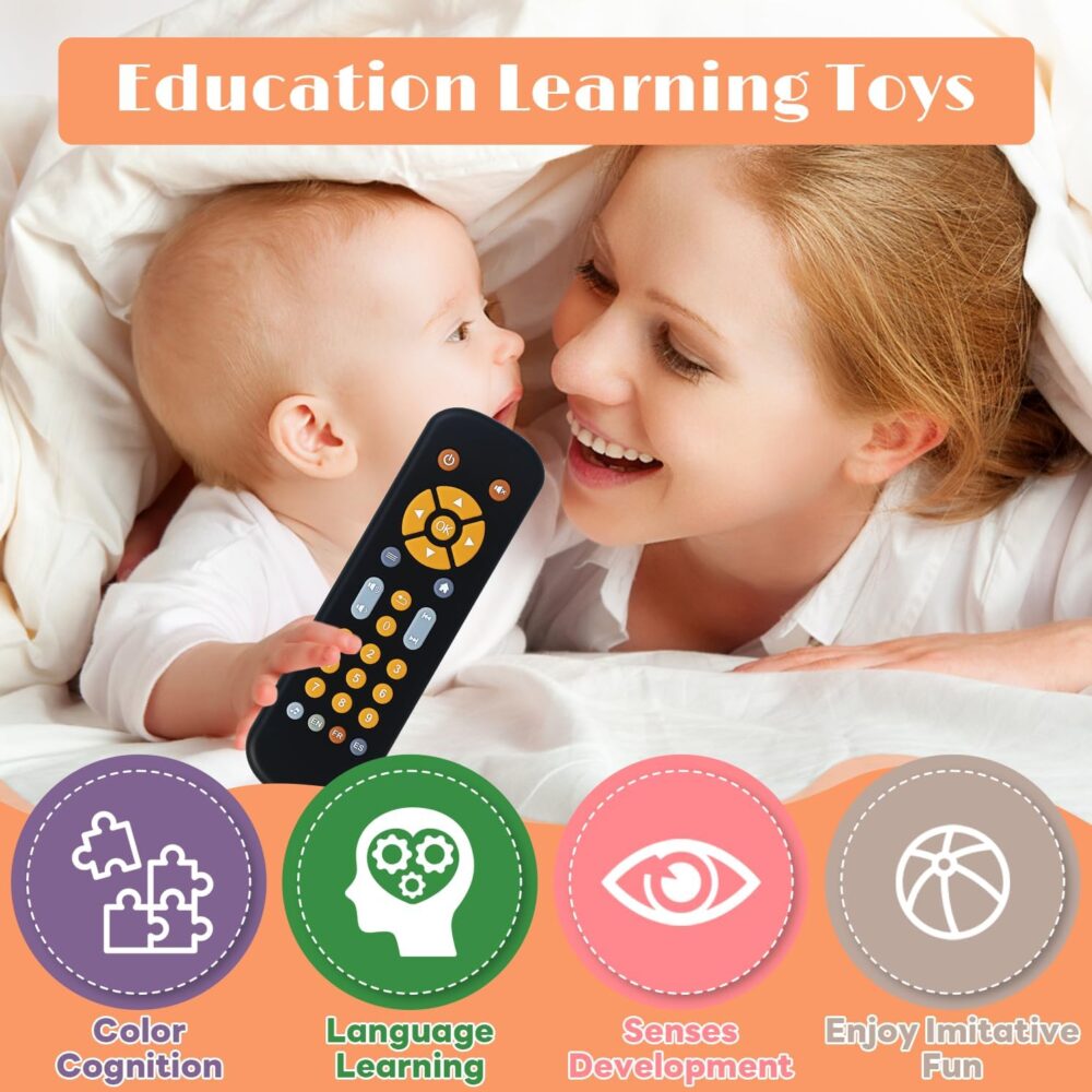 Baby Remote Control Toy, Realistic Toddler TV Remote Toys with Light Sounds, Early Learning Educational Baby Musical Toys Play Remote with English French Spanish for Boys Girls 6 Month+-Black - Image 6