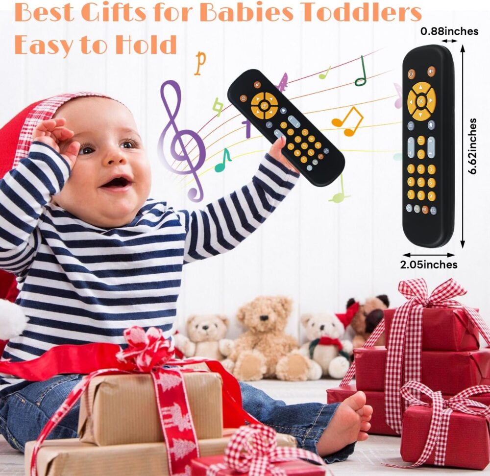 Baby Remote Control Toy, Realistic Toddler TV Remote Toys with Light Sounds, Early Learning Educational Baby Musical Toys Play Remote with English French Spanish for Boys Girls 6 Month+-Black - Image 7