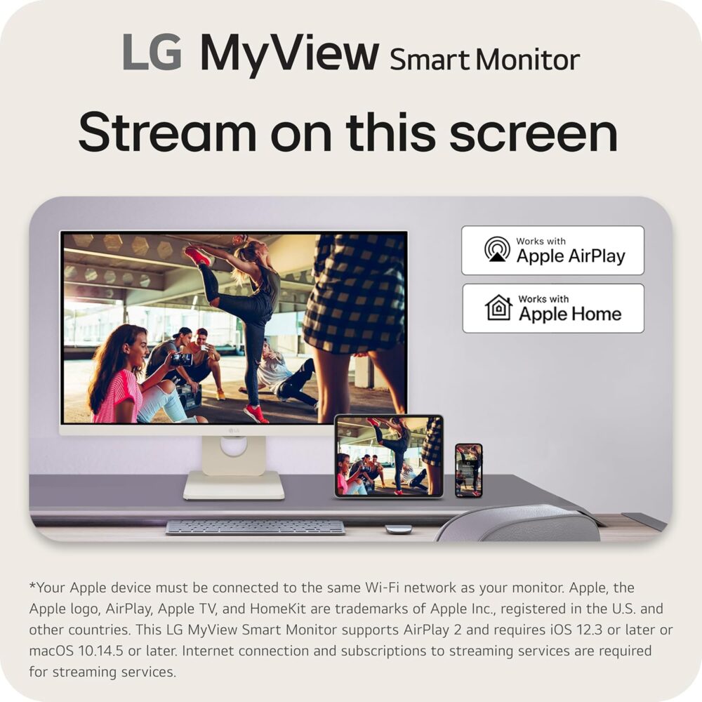 LG 25SR50F-W Smart Monitor 25-Inch (1920x1080) IPS Display, webOS, ThinQ Home Dashboard, ThinQ App, Remote Control, x2 Built-in Speakers, AirPlay 2 Screen Share Bluetooth, White - Image 4