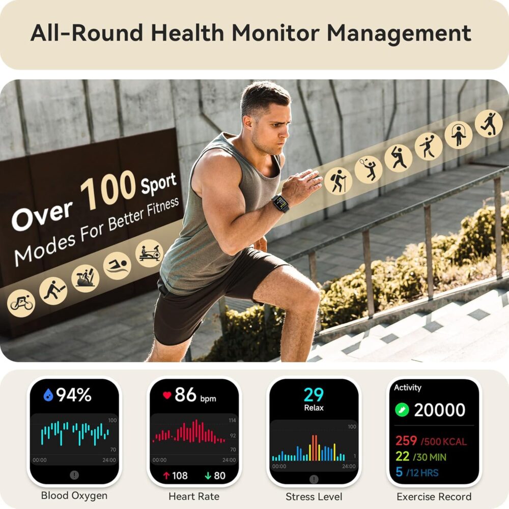 Smart Watch for Women Men, Smartwatch for iPhone & Android Bluetooth (Answer/Call) Built-in Alexa, 1.91" HD Fitness Tracker with 105+ Sport Modes, IP68 Waterproof, Sleep/Heart Rate/SpO2/Stress Monitor - Image 4