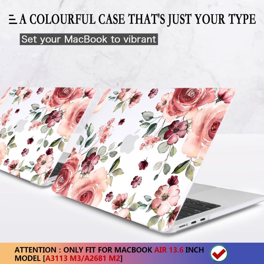 CISSOOK for MacBook Air 13.6 inch Case 2025 2024 2022 Release A3240 A3113 A2681, Matte Hard Shell Case Flower Cover with Keyboard Cover + USB Adapter for MacBook Air 13.6 M2 M3 M4 with Touch ID - Image 4