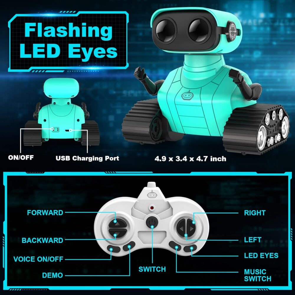 Hamourd Robot Toys - Kids Toys Rechargeable RC Robots, Remote Control Toy with Auto-Demonstration, Flexible Head & Arms, Dance Moves, Music, Shining LED Eyes, for Girls Boys - Image 8