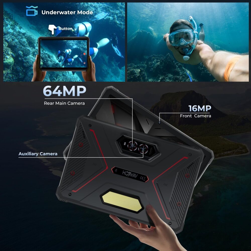 HOTWAV R9 Pro 2025 Rugged Tablet Android 14-2K 11 Inch 20080mAh Waterproof Tablet, 20GB+256GB/2TB SD Outdoor Tablets, 64MP+16MP Camera IP68&IP69K/Dual SIM 4G/WiFi 5/Face ID, GPS/OTG/Camping Lantern - Image 6