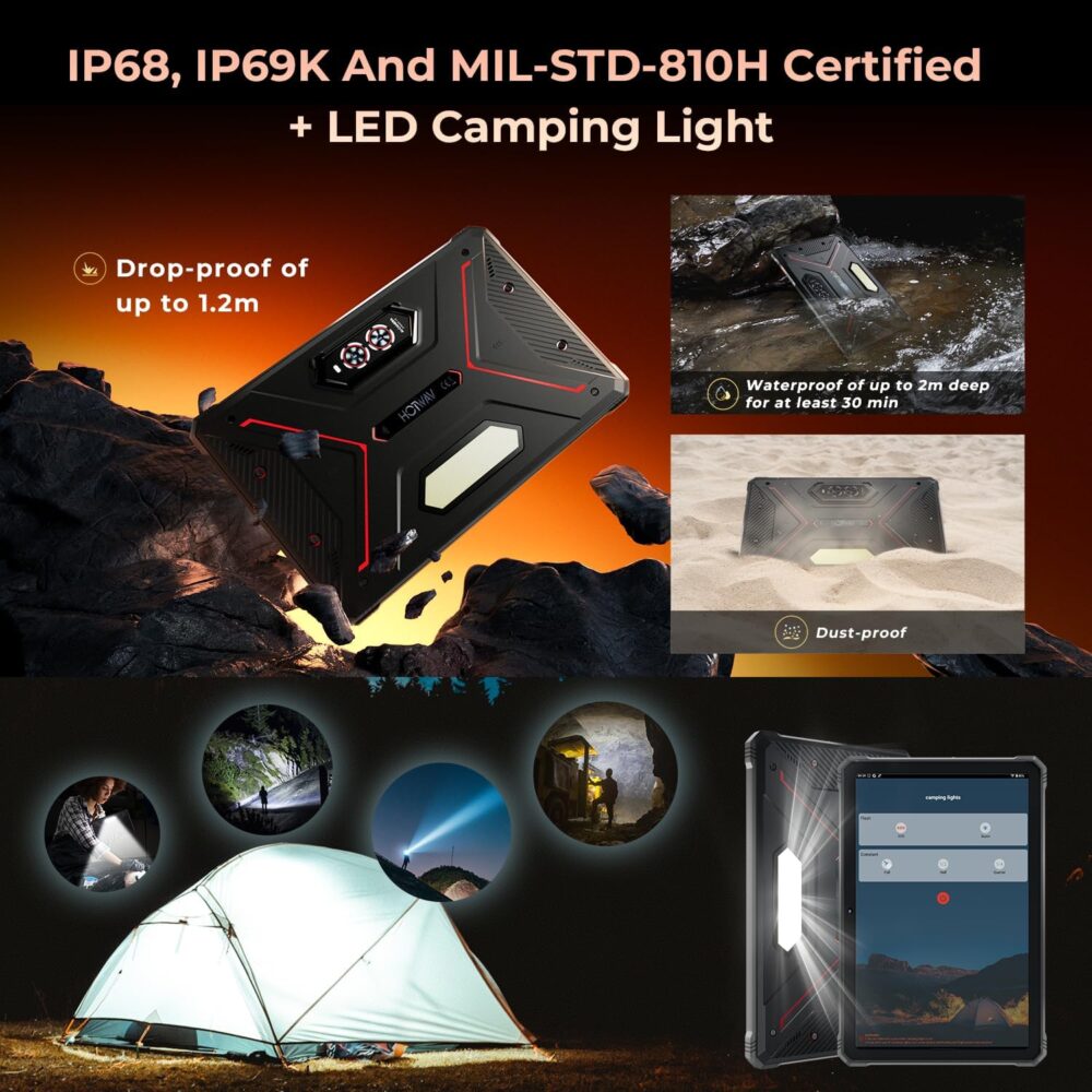 HOTWAV R9 Pro 2025 Rugged Tablet Android 14-2K 11 Inch 20080mAh Waterproof Tablet, 20GB+256GB/2TB SD Outdoor Tablets, 64MP+16MP Camera IP68&IP69K/Dual SIM 4G/WiFi 5/Face ID, GPS/OTG/Camping Lantern - Image 7