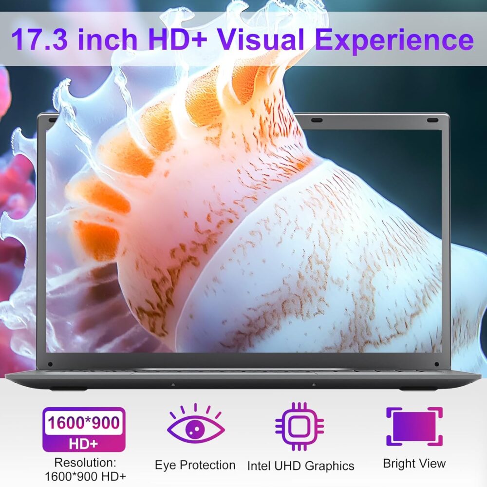 2025 Laptop 17 17.3 Inch HD+ for Students and Business, 16GB DDR5 RAM, 1TB SSD, Intel 4-Core N100(Beat to i3-1115G4, Up to 3.4GHz), Backlit Keyboard, Fingerprint, Type-C, MS Office, Windows 11 Pro - Image 3