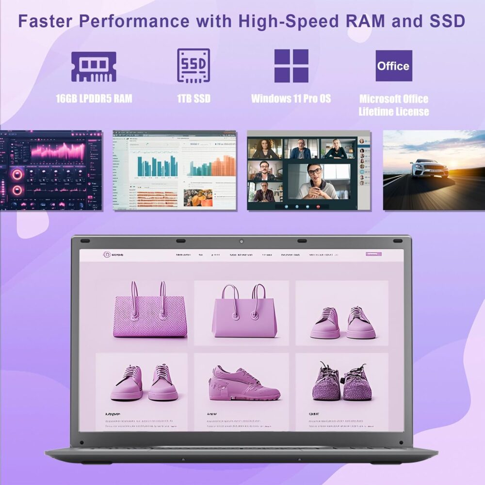 2025 Laptop 17 17.3 Inch HD+ for Students and Business, 16GB DDR5 RAM, 1TB SSD, Intel 4-Core N100(Beat to i3-1115G4, Up to 3.4GHz), Backlit Keyboard, Fingerprint, Type-C, MS Office, Windows 11 Pro - Image 5