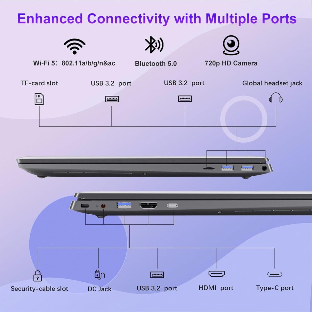 2025 Laptop 17 17.3 Inch HD+ for Students and Business, 16GB DDR5 RAM, 1TB SSD, Intel 4-Core N100(Beat to i3-1115G4, Up to 3.4GHz), Backlit Keyboard, Fingerprint, Type-C, MS Office, Windows 11 Pro - Image 6