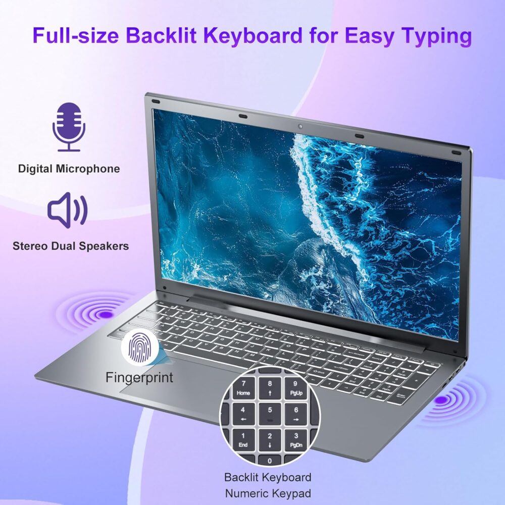 2025 Laptop 17 17.3 Inch HD+ for Students and Business, 16GB DDR5 RAM, 1TB SSD, Intel 4-Core N100(Beat to i3-1115G4, Up to 3.4GHz), Backlit Keyboard, Fingerprint, Type-C, MS Office, Windows 11 Pro - Image 7