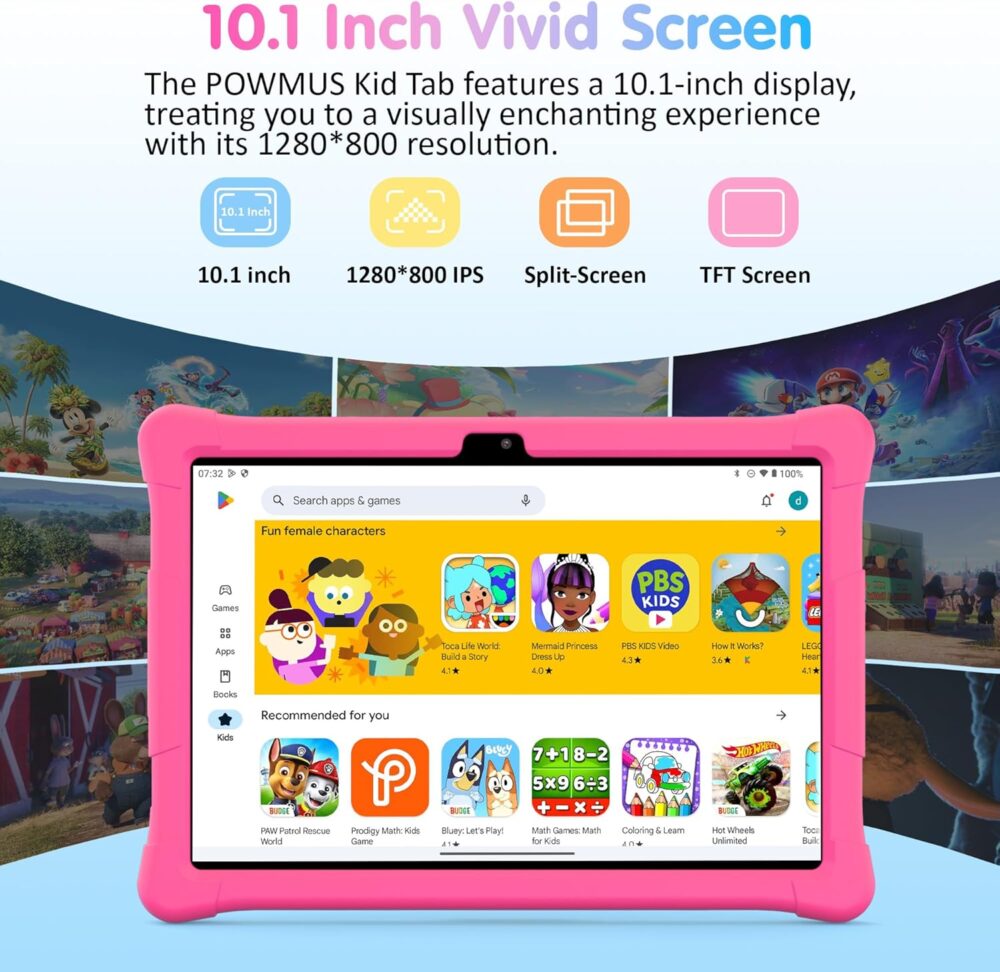 2025 Kids Tablet, 10.1 inch Tablet for Kids 19GB RAM 128GB ROM Android 13 Toddler Tablet with 8000mAh,Bluetooth, WiFi, GMS, Parental Control, Dual Camera, Shockproof Case, Educational Games-Pink - Image 3