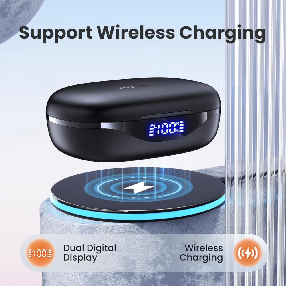 Bluetooth Headphones Wireless Earbuds 90Hrs Playtime Ear Buds IPX7 Waterproof Sports Earphones with Wireless Charging Case & Over-Ear Earhooks LED Power Display Stereo Bass Headset Black - Image 6