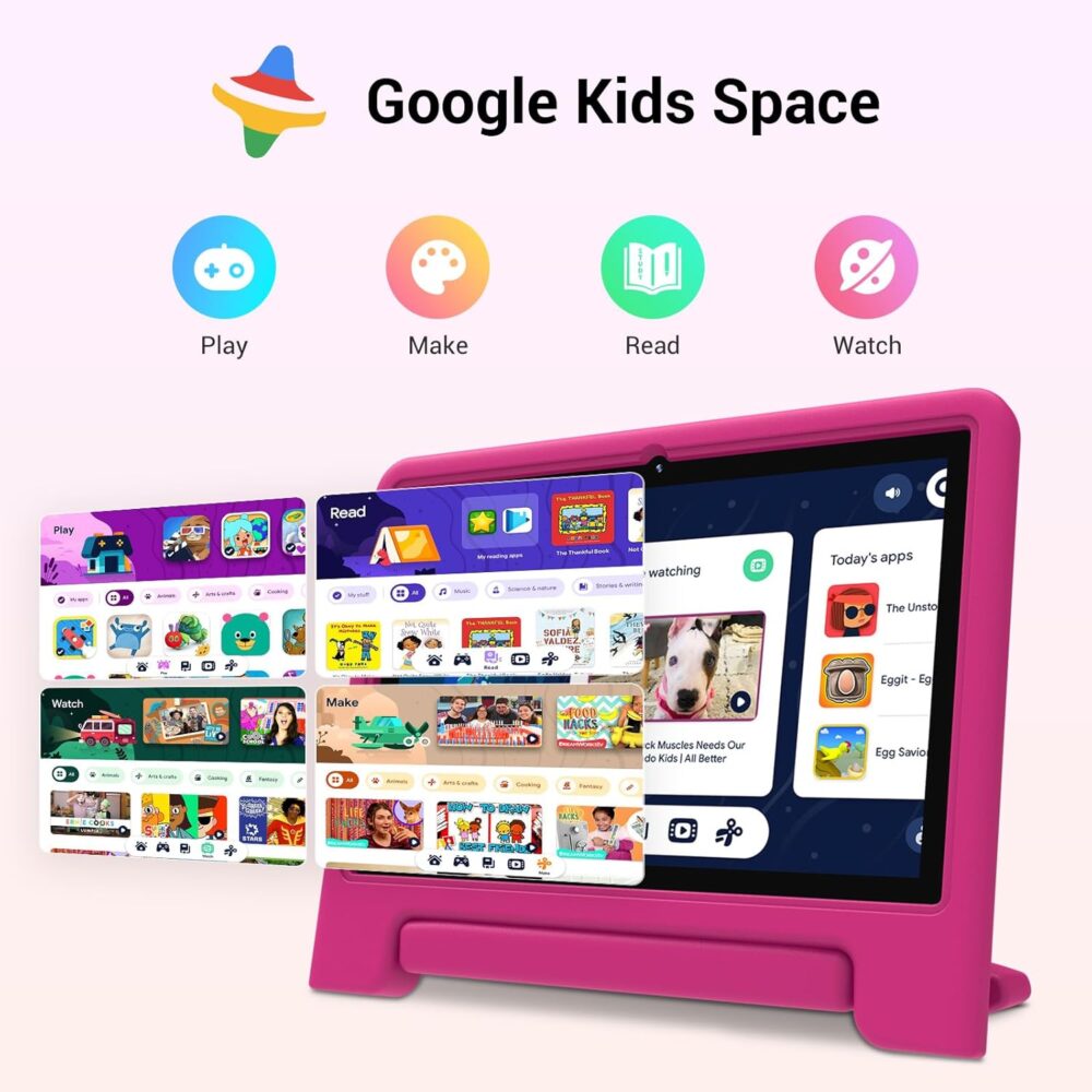 Kids Tablet 10 inch, Android 13 Tablet for Kids with Google Kids Space, Pre-Installed Educational Apps and Parental Control, Gift for Kids, 2+32GB Storage, 5000mAh, EVA Case (Pink) - Image 4