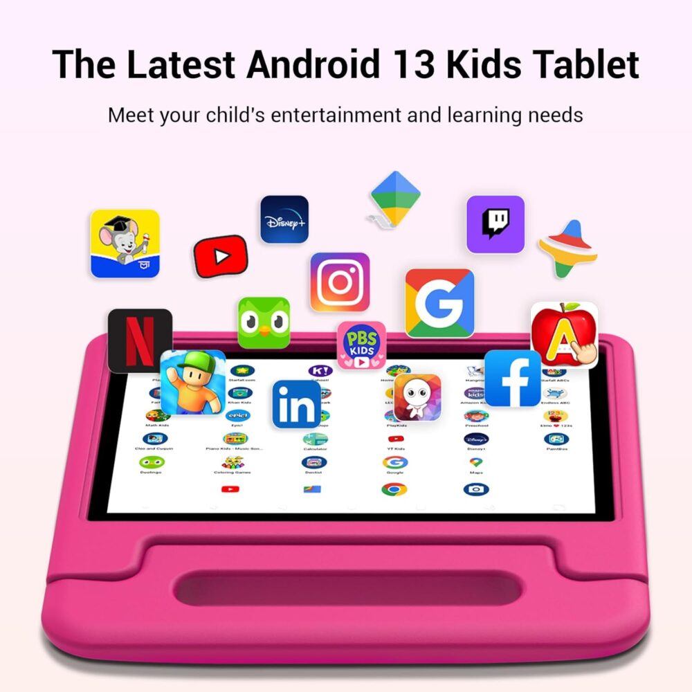 Kids Tablet 10 inch, Android 13 Tablet for Kids with Google Kids Space, Pre-Installed Educational Apps and Parental Control, Gift for Kids, 2+32GB Storage, 5000mAh, EVA Case (Pink) - Image 5