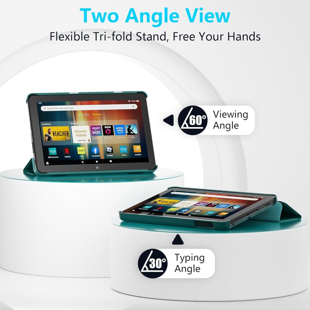 New Amazon Fire HD 8 Tablet Case (12th/10th Generation, 2024/2022/2020 Release), Lainergie Slim Light Smart Trifold Stand PU Lether Cover with Auto Wake/Sleep Incompatible with Alcatel TCL, Emerald - Image 4
