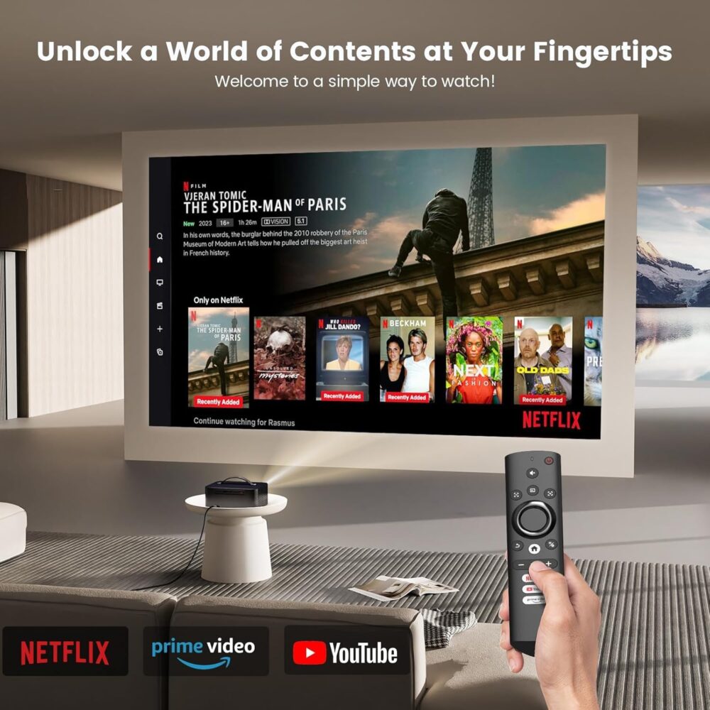 [Netflix-Licensed/Dolby Audio] Projector-4K with Wifi 6 and Bluetooth, ONOAYO 1000ANSI Native 1080P Built-in Netflix/YouTube/PrimeVideo, Electric Focus& 4D/4P Keystone Portable Smart Outdoor Projector - Image 4