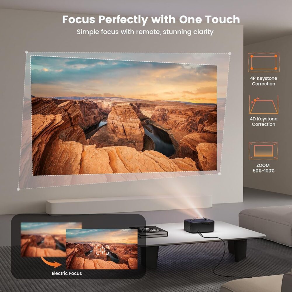 [Netflix-Licensed/Dolby Audio] Projector-4K with Wifi 6 and Bluetooth, ONOAYO 1000ANSI Native 1080P Built-in Netflix/YouTube/PrimeVideo, Electric Focus& 4D/4P Keystone Portable Smart Outdoor Projector - Image 7