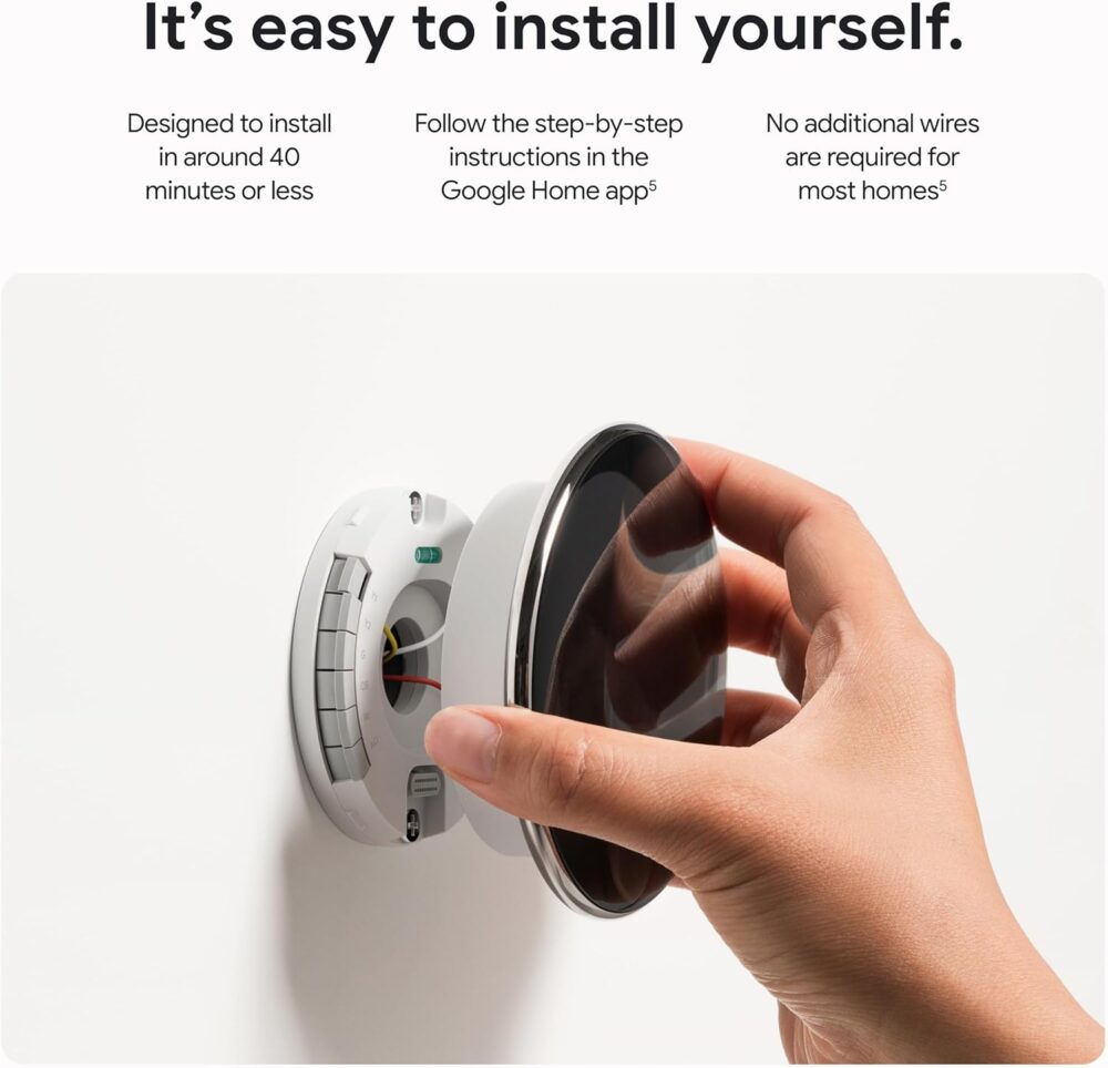 Google Nest Learning Thermostat (4th Gen, 2024) with Nest Temperature Sensor - Energy Saving Smart Thermostat with Adaptive Eco - Works with Alexa and Google Home App - Polished Obsidian - Image 11