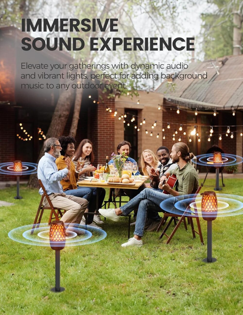 Upgraded Outdoor Speakers Gift for Men Bluetooth Speaker with lights Multi-Sync up to 100 Speakers Auto-Pairing HD Stereo Sound Cool Tech Gadgets for Him IPX5 Waterproof for Outside|Patio|Porch - Image 6