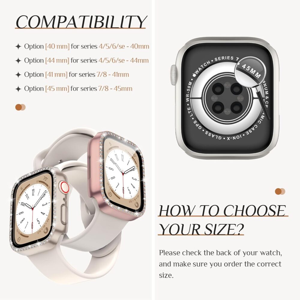 Goton 2-Pack Bling Case for Apple Watch Screen Protector 40mm SE (2nd Gen) Series 6 5 4, Women Glitter Diamond Rhinestone Bumper Face Cover for iWatch Accessories 40 mm - Image 3