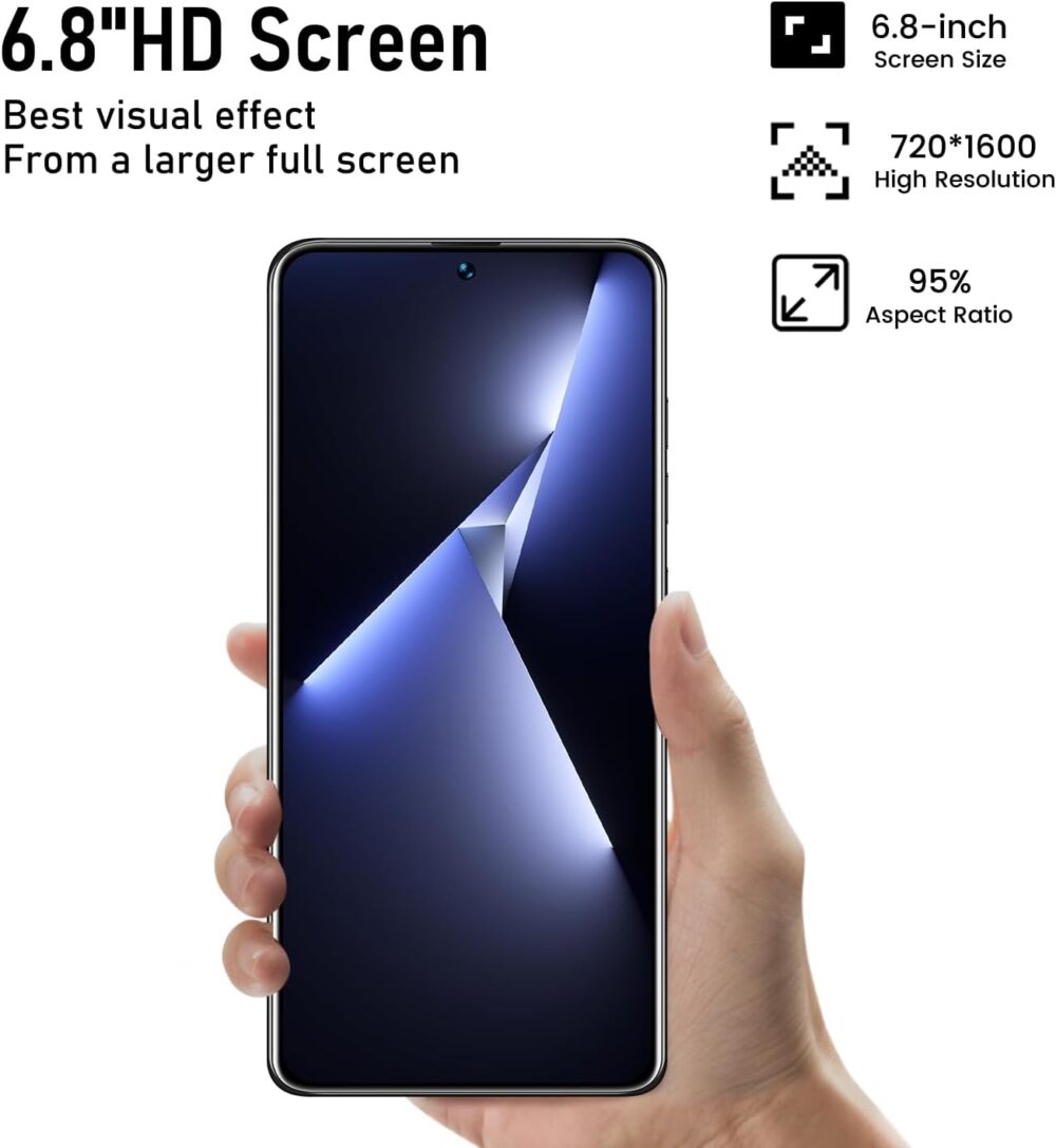Pova5 pro Unlocked Android Phone Smartphone 8-core 6GB+256GB Cell Phone 24MP+50MP Camera Pixels 6800mAh Battery for Extended Standby 6.8-inch HD Screen Mobile Phone 5G Dual SIM Card (Blue) - Image 4