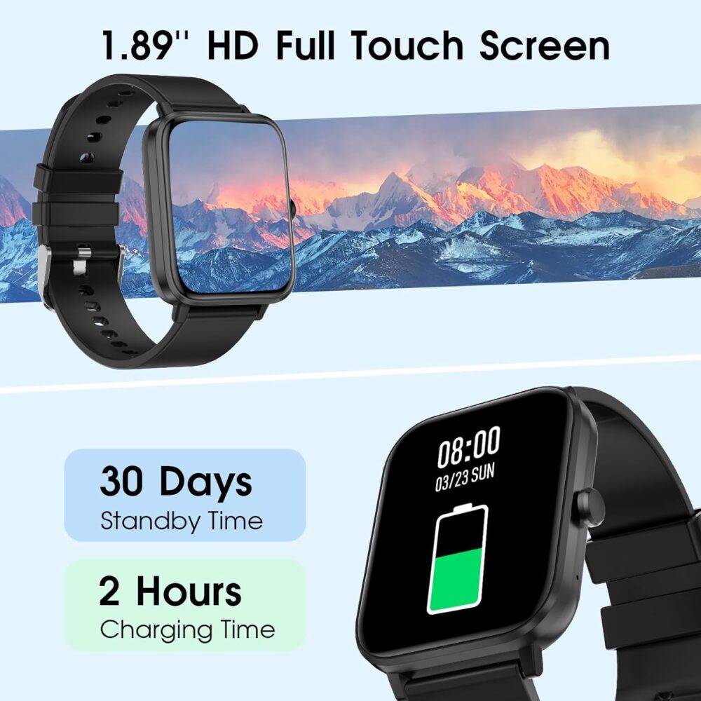 Smart Watch 1.89'' HD Smartwatches for Men Women(Make/Answer Calls), Fitness Tracker with Heart Rate/Sleep Monitor/Steps Monitor, Running Waterproof Digital Mens Watch Android iPhone Compatible - Image 6