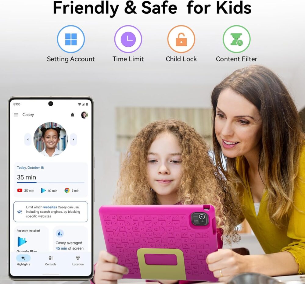 2025 Kids Tablet, 10.1" Children's Tablet with Case, Pre-Installed Educational Apps and Parental Control, 2+32GB Storage (512GB Expand), Quad-Core, 5G WiFi, for Ages 4-12, Eye Protection Mode - Image 5
