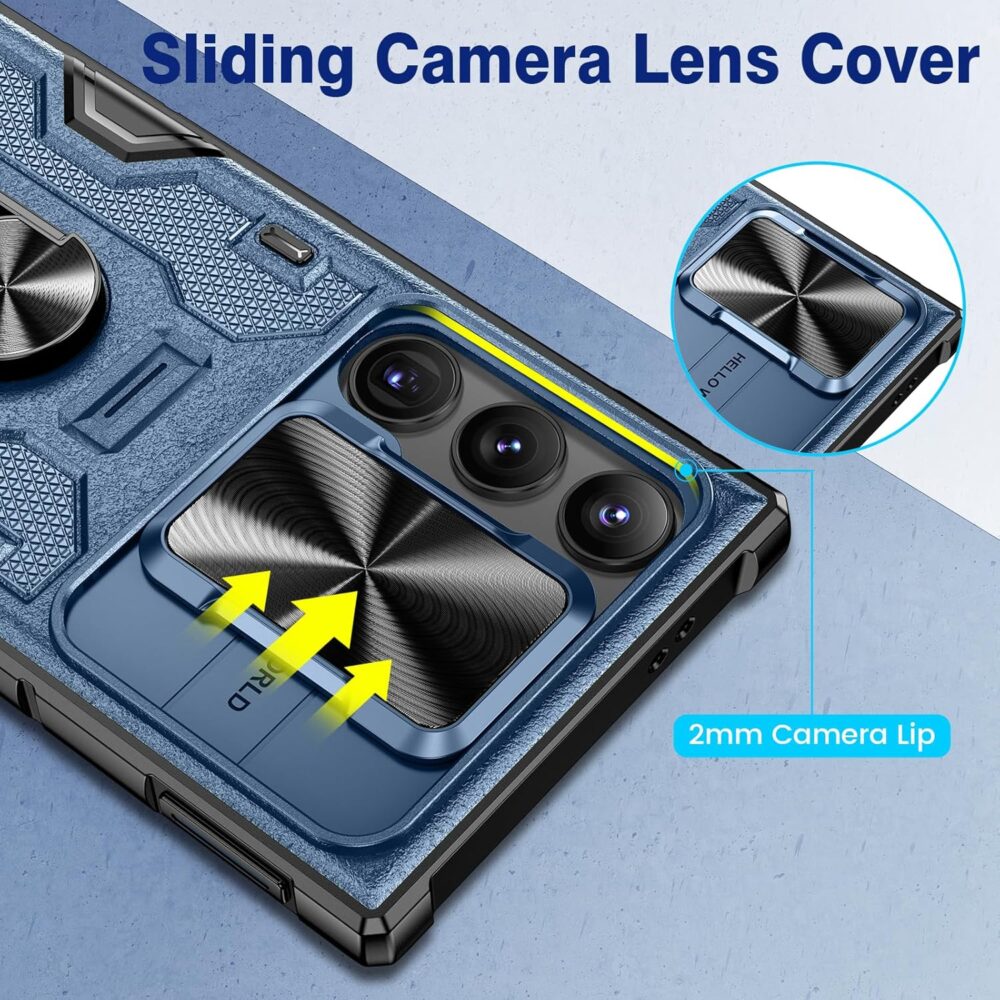 VEGO for Galaxy S24 Ultra Case with Stand, Camera Lens Cover & 360° Rotatable Ring Kickstand & Belt Clip Holster Military Protective Case for Samsung Galaxy S24 Ultra 5G - Blue - Image 5