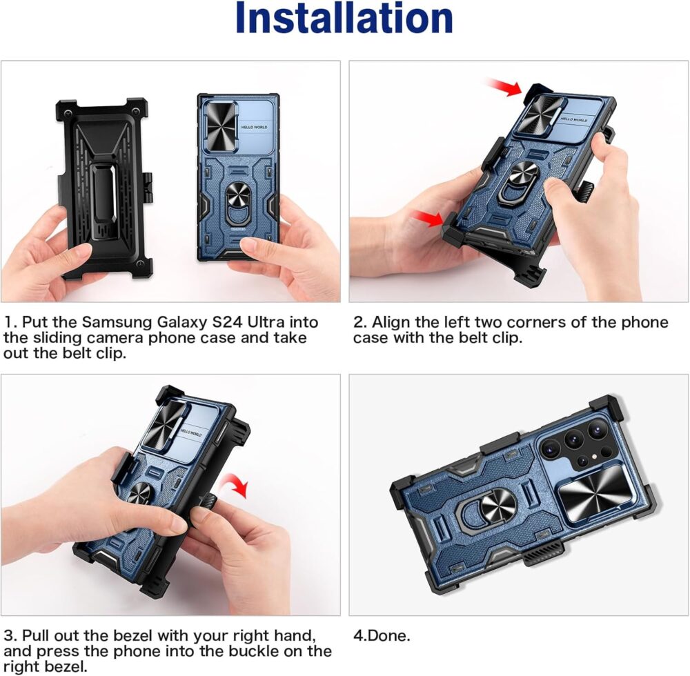 VEGO for Galaxy S24 Ultra Case with Stand, Camera Lens Cover & 360° Rotatable Ring Kickstand & Belt Clip Holster Military Protective Case for Samsung Galaxy S24 Ultra 5G - Blue - Image 8