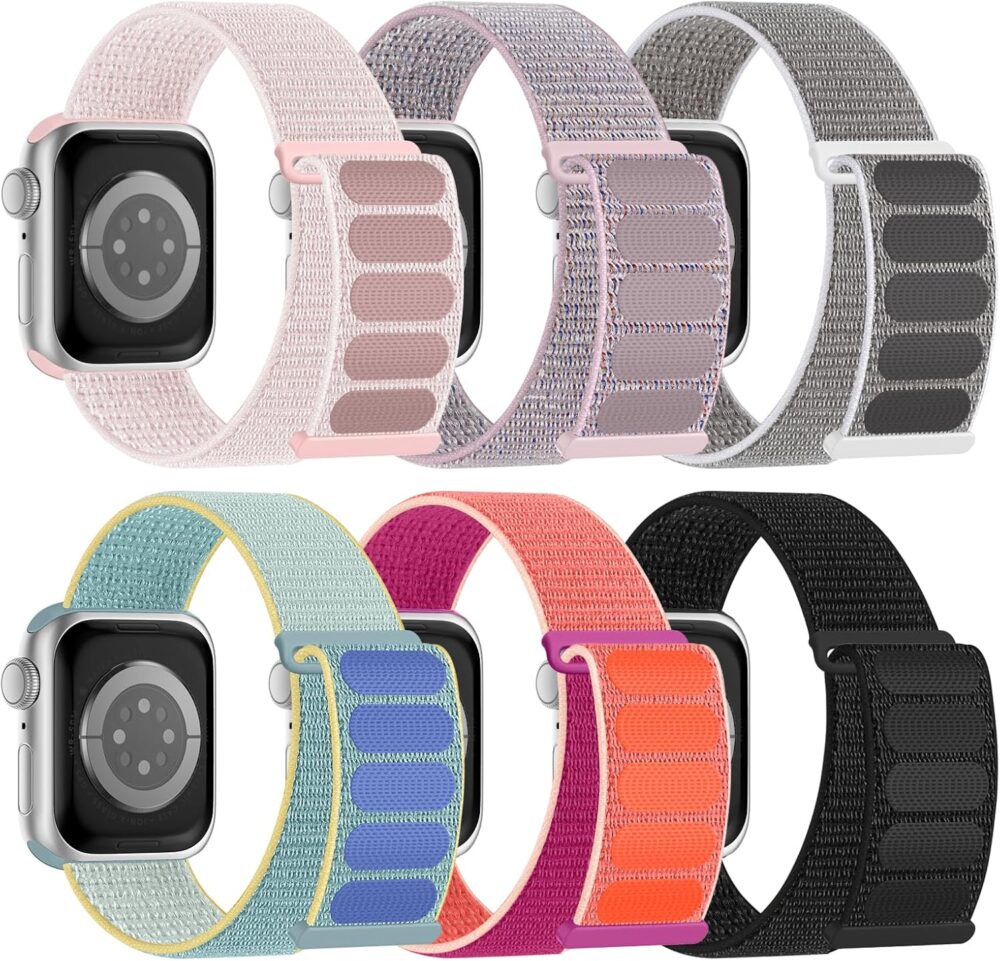 6 Pack Sport Nylon Loop Band Compatible with Apple Watch Bands 38mm 40mm 41mm 42mm 44mm 45mm 46mm 49mm for Women Men, Adjustable Breathable Braided Straps for iWatch Series 10/9/8/7/6/5/4/3/SE/Ultra - Image 2