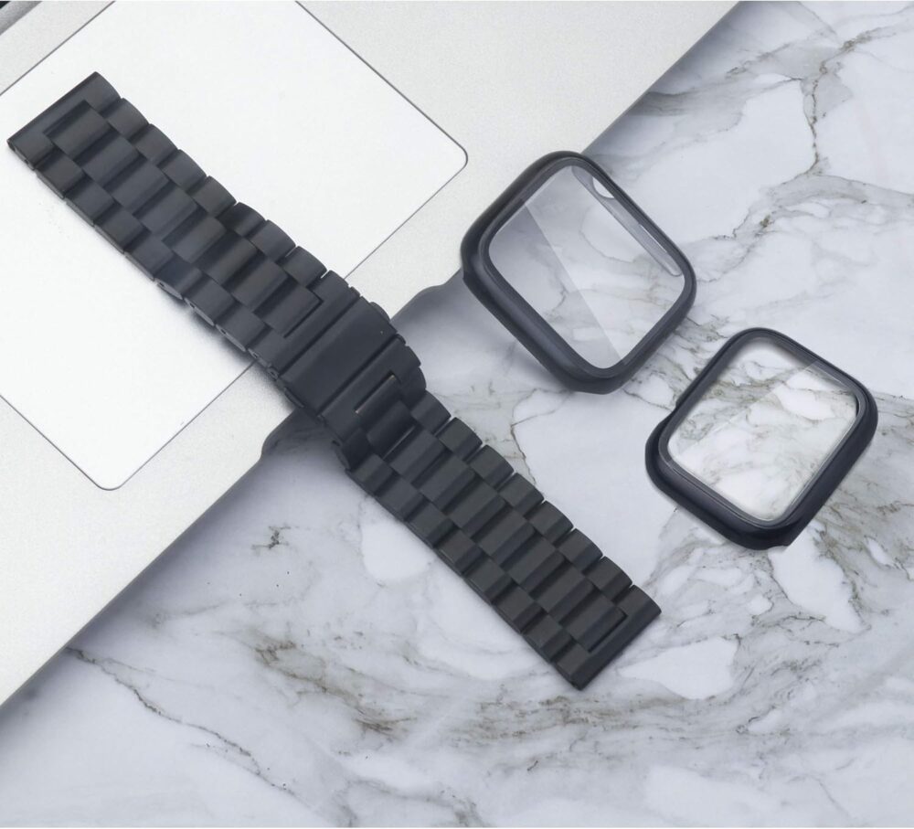 Compatible with Apple Watch Band 49mm 46mm 44mm 45mm 42mm 40mm 38mm 41mm, Stainless Steel iWatch Bands with 2 Pack Tempered Glass Screen Case for Series 10/9 Ultra 2 8/7/6/5/4/3/2/1/SE for Men - Image 5
