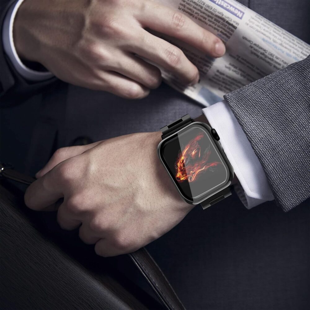Compatible with Apple Watch Band 49mm 46mm 44mm 45mm 42mm 40mm 38mm 41mm, Stainless Steel iWatch Bands with 2 Pack Tempered Glass Screen Case for Series 10/9 Ultra 2 8/7/6/5/4/3/2/1/SE for Men - Image 7