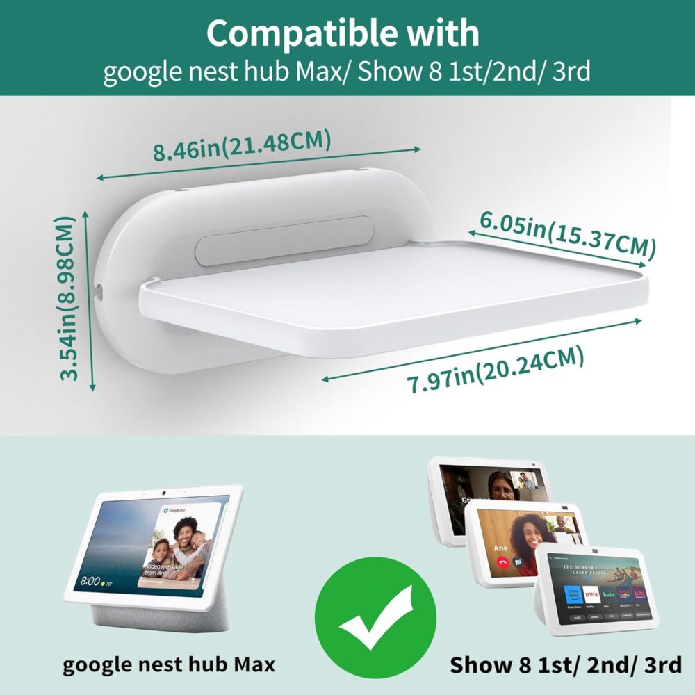 HomeMount Mount for Google Nest Hub Max - Wall Mount Holder Shelf Compaitble with NEST HUB MAX (White) - Image 3